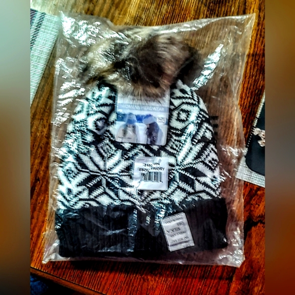 Accessories - Black and White Knit Beanie with Pom Pom